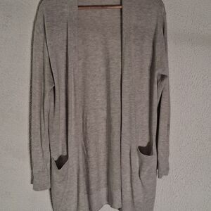 Woman's Gray Long Cashmere Cardigan With Pockets Open Front Luxury Collection M